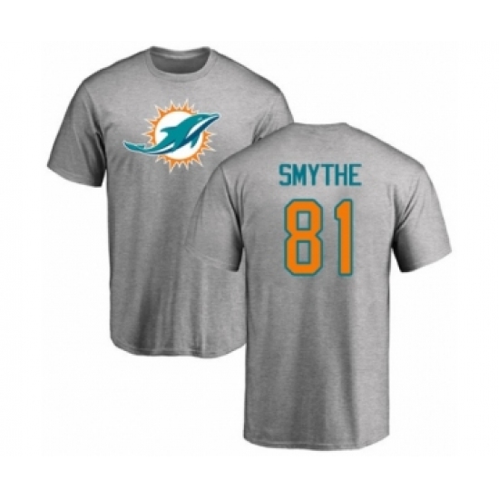 Football Miami Dolphins #81 Durham Smythe Ash Name & Number Logo T-Shirt - Jersey
