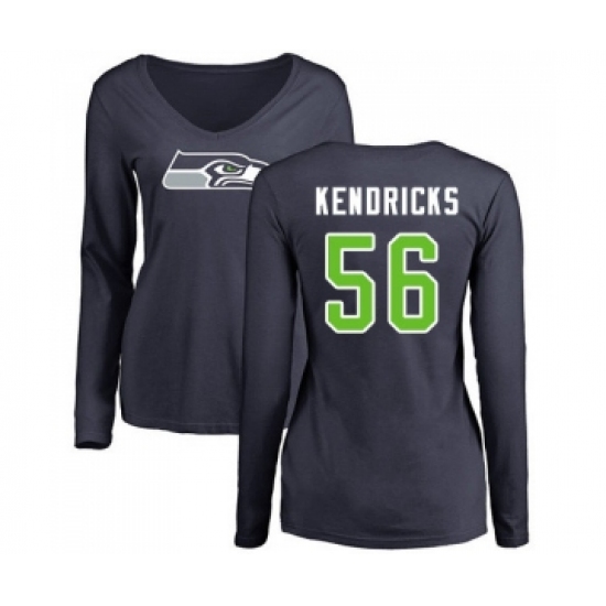 Football Women's Seattle Seahawks #56 Mychal Kendricks Navy Blue Name & Number Logo Long Sleeve T-Shirt - Jersey