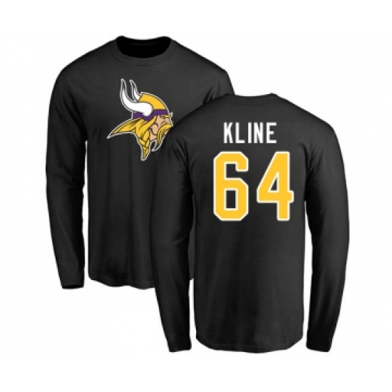 Football Minnesota Vikings #64 Josh Kline Black Name & Number Logo Long Sleeve T-Shirt - Jersey