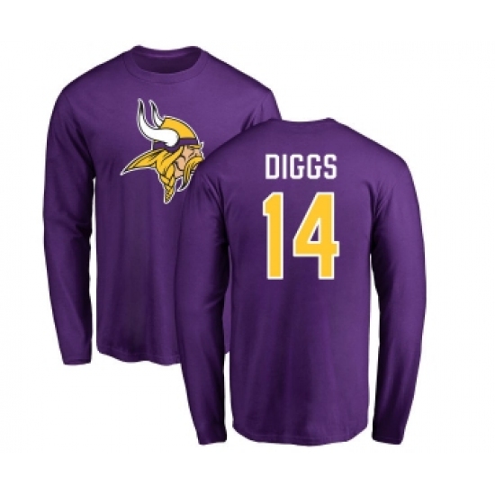 Football Minnesota Vikings #14 Stefon Diggs Purple Name & Number Logo Long Sleeve T-Shirt - Jersey