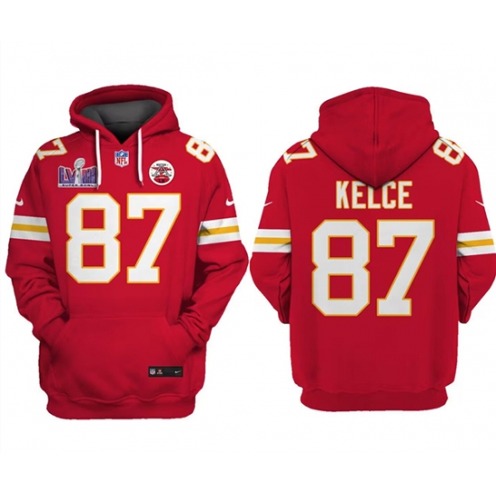 Men's Kansas City Chiefs #87 Travis Kelce Red Super Bowl LVIII Limited Edition Hoodie - Jersey