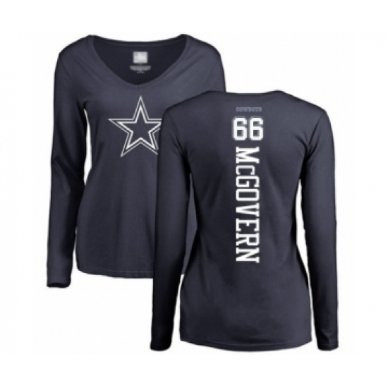 Football Women's Dallas Cowboys #66 Connor McGovern Navy Blue Backer Slim Fit Long Sleeve T-Shirt - Jersey