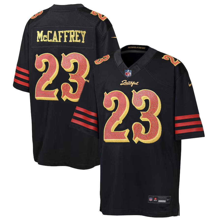 [Diamond-Studded Collector's Edition] San Francisco 49ers Christian McCaffrey  Black 2025 Rivalries Collection Game Jersey - Jersey