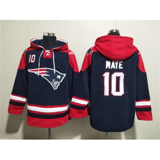 Men's New England Patriots #10 Drake Maye Navy Ageless Must-Have Lace-Up Pullover Hoodie - Jersey