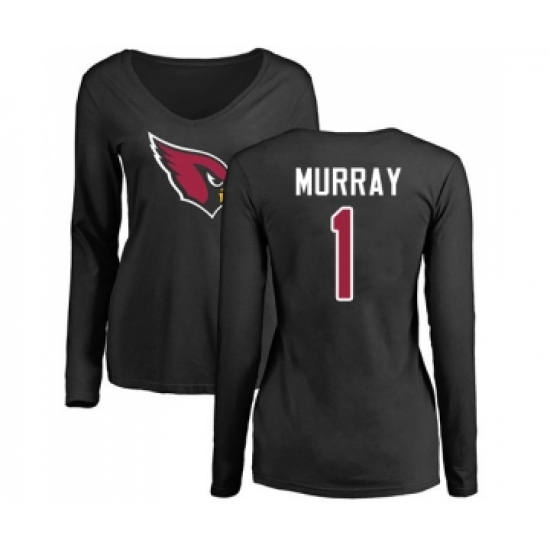 Football Women's Arizona Cardinals #1 Kyler Murray Black Name & Number Logo Long Sleeve T-Shirt - Jersey