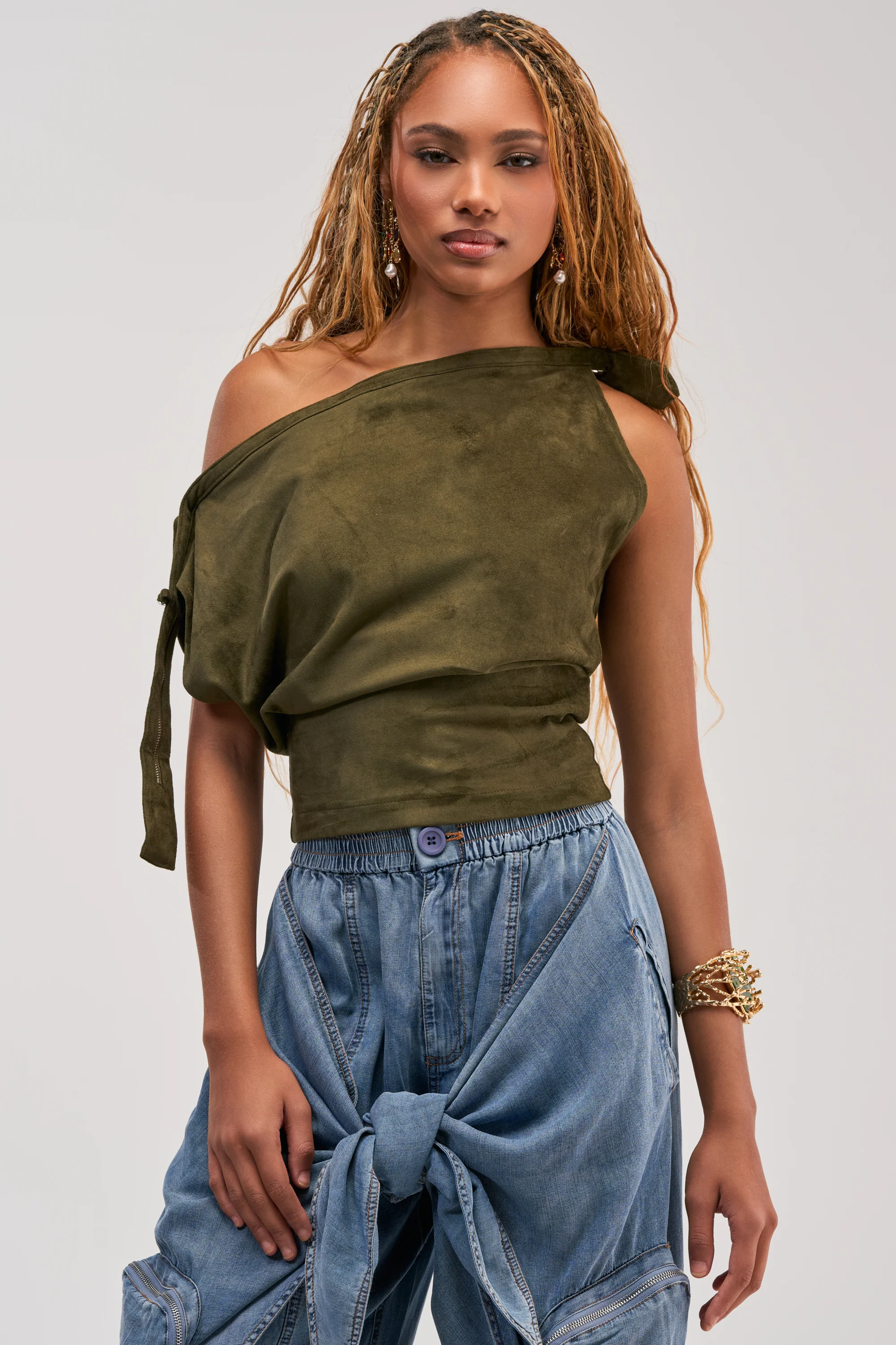 GOOD VIBES ONLY SUEDE OFF SHOULDER TOP - Akira Wear