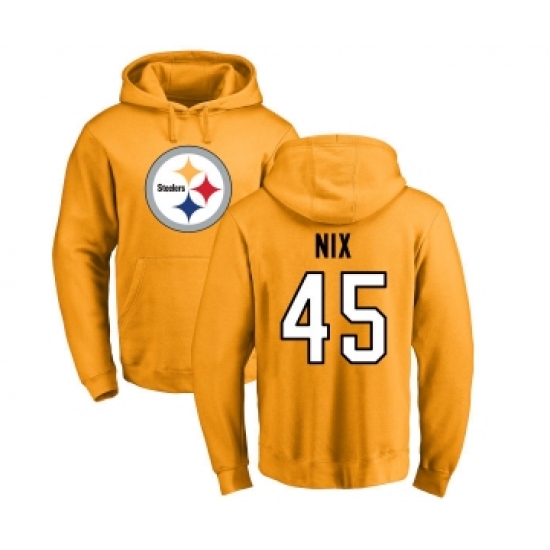 Football Pittsburgh Steelers #45 Roosevelt Nix Gold Name & Number Logo Pullover Hoodie - Jersey