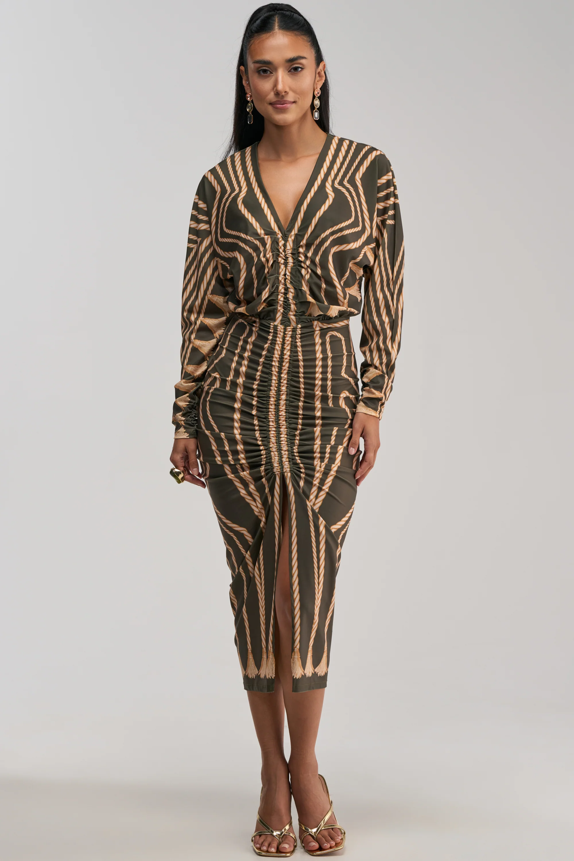 RESERVATIONS ONLY PRINTED MIDI DRESS IN OLIVE - Akira Wear