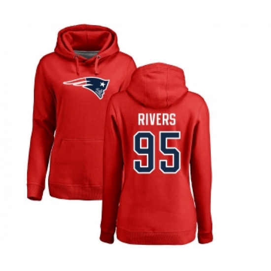 Football Women's New England Patriots #95 Derek Rivers Red Name & Number Logo Pullover Hoodie - Jersey