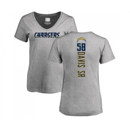 Football Women's Los Angeles Chargers #58 Thomas Davis Sr Ash Backer T-Shirt - Jersey