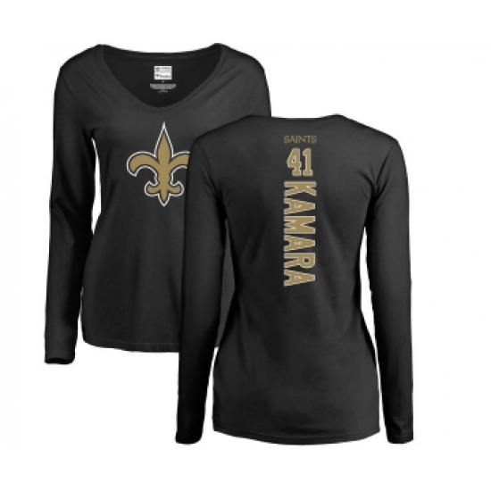 Football Women's New Orleans Saints #41 Alvin Kamara Black Backer Slim Fit Long Sleeve T-Shirt - Jersey