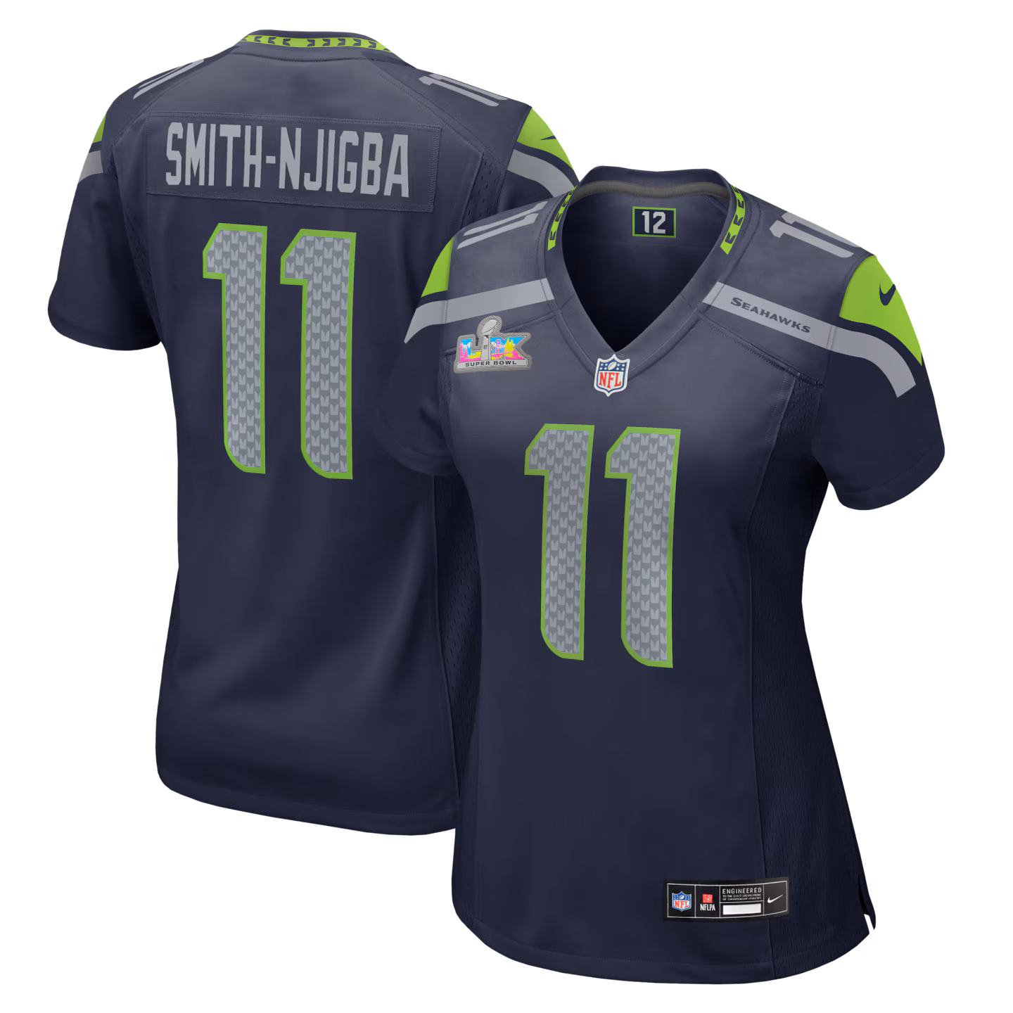 Women's Seattle Seahawks Jaxon Smith-Njigba Nike College Navy Super Bowl LX Patch Game Jersey - Jersey