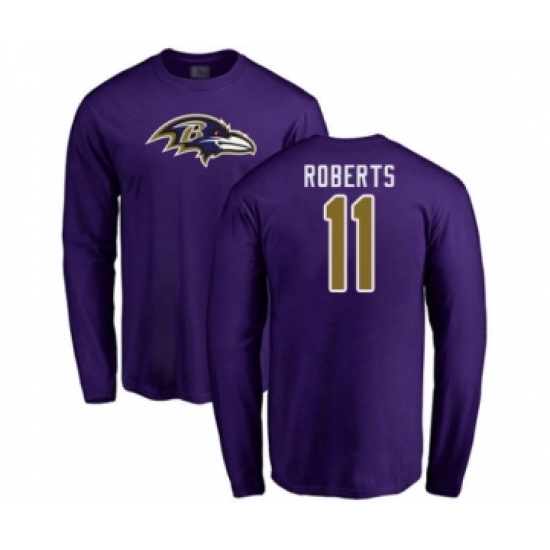 Football Baltimore Ravens #11 Seth Roberts Purple Name & Number Logo Long Sleeve T-Shirt - Jersey