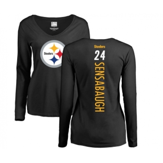 Football Women's Pittsburgh Steelers #24 Coty Sensabaugh Black Backer Slim Fit Long Sleeve T-Shirt - Jersey