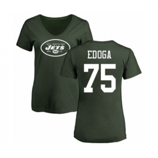 Football Women's New York Jets #75 Chuma Edoga Green Name & Number Logo T-Shirt - Jersey