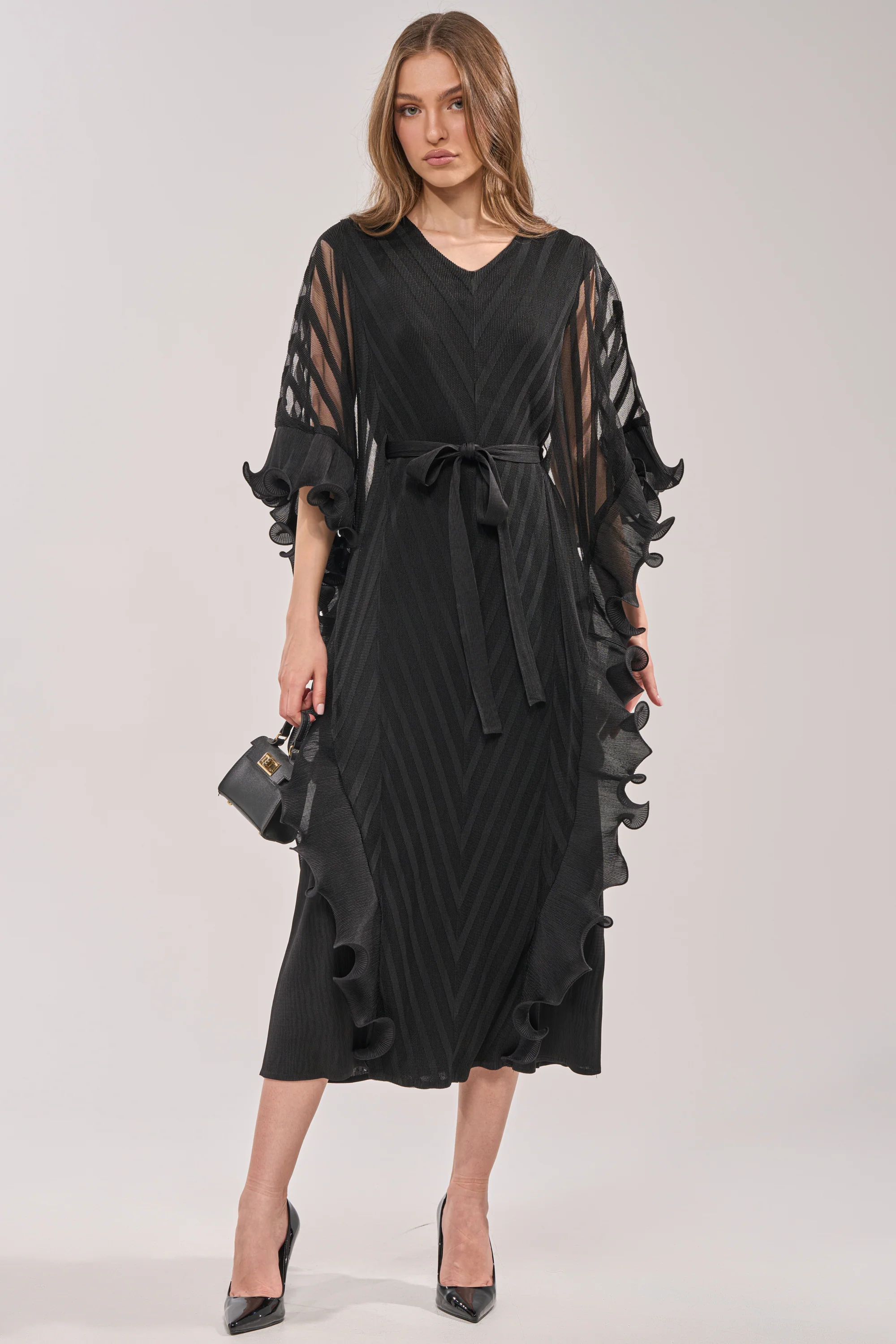 THE NIGHT GOES ON RUFFLE MAXI DRESS IN BLACK - Akira Wear