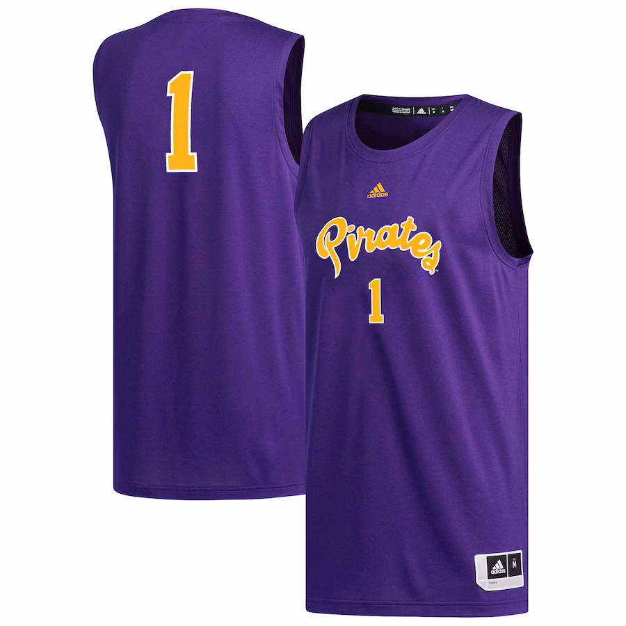 Men's adidas #1 Purple ECU Pirates Replica Basketball Jersey - Jersey