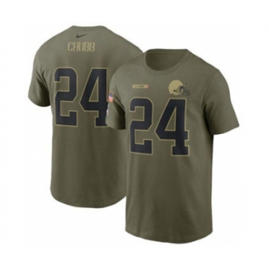 Men's Cleveland Browns #24 Nick Chubb 2021 Olive Salute To Service Football T-Shirt - Jersey