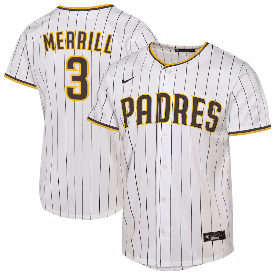 Youth San Diego Padres Jackson Merrill Nike White Home Replica Jersey - Jersey