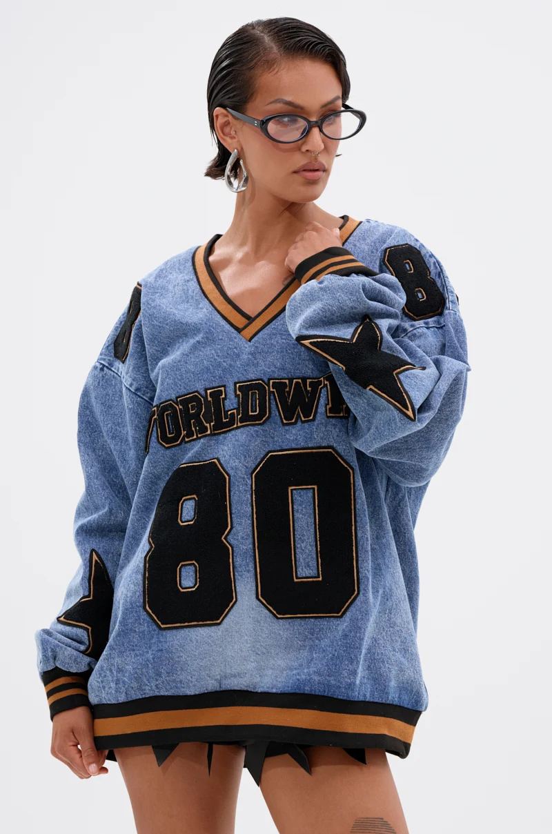 ALL AROUND THE WORLD DENIM SWEATSHIRT - Akira Wear