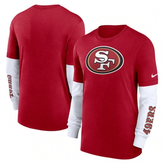 Men's San Francisco 49ers Heather Scarlet Slub Fashion Long Sleeve T Shirt - Jersey