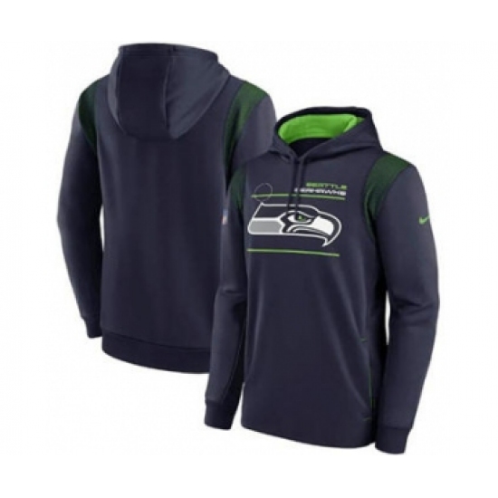 Men's Seattle Seahawks 2021 Navy Sideline Logo Performance Pullover Hoodie - Jersey
