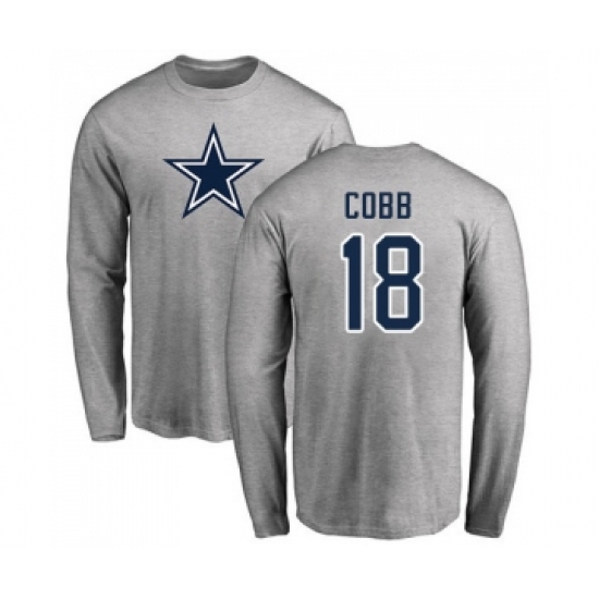 Football Dallas Cowboys #18 Randall Cobb Ash Name & Number Logo Long Sleeve T-Shirt - Jersey