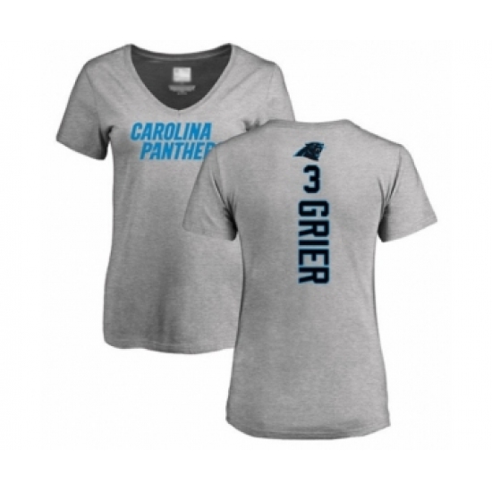 Football Women's Carolina Panthers #3 Will Grier Ash Backer V-Neck T-Shirt - Jersey