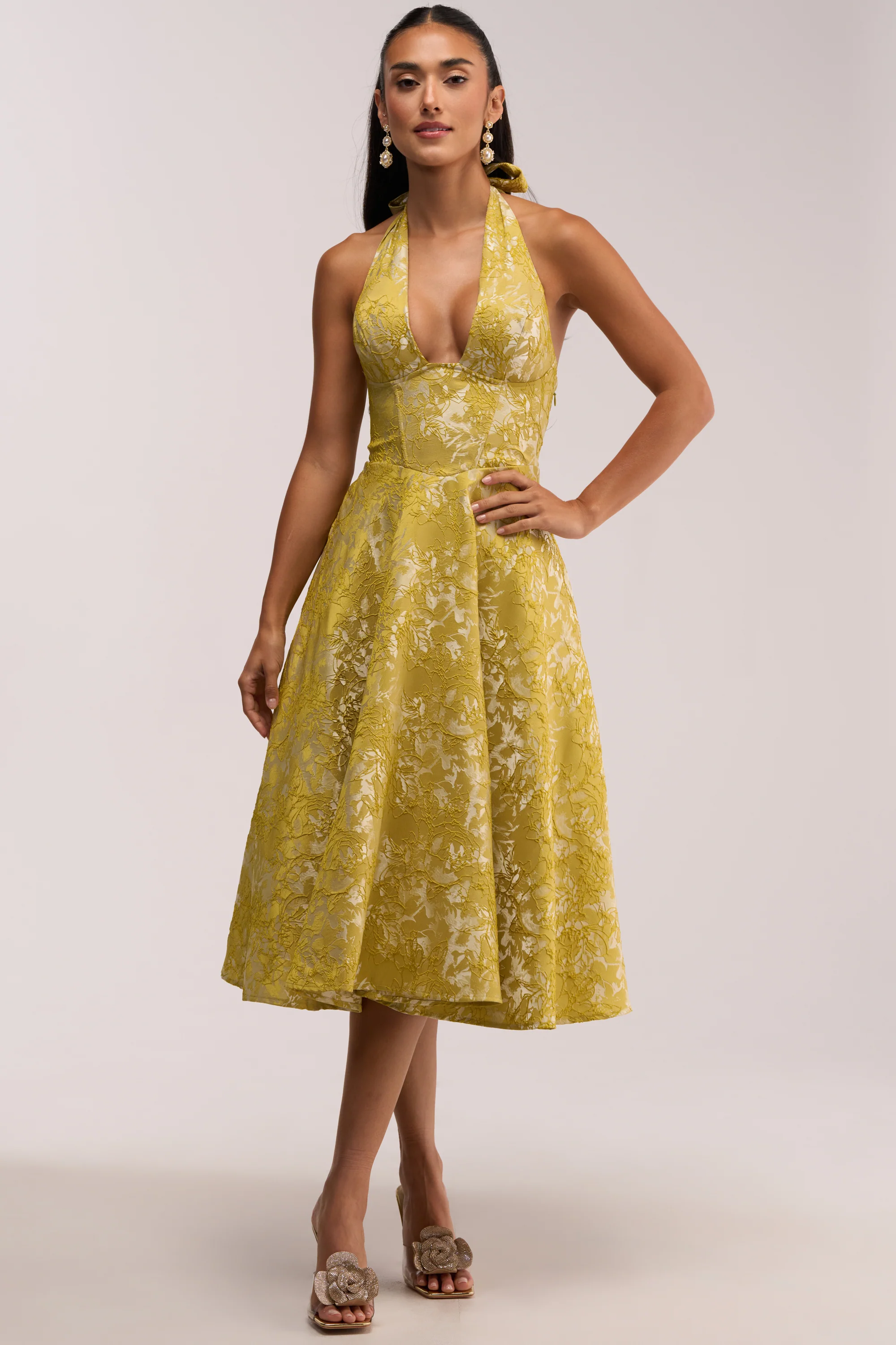 SWEET CAROLINE HALTER MIDI DRESS IN GREEN - Akira Wear
