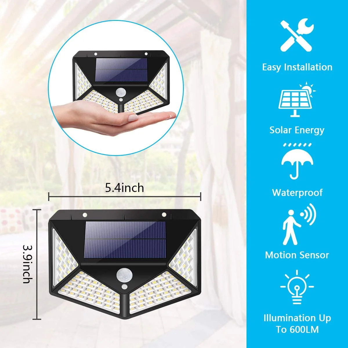 Solar Lights Outdoor - Motion Sensor Security Lights 100LED, Uibetux IP65 Waterproof Solar Powered Wireless Fence Lights with 270 Wide Angle, 3 Lighting Mode for Wall Garden Patio Garage (6 Pack)