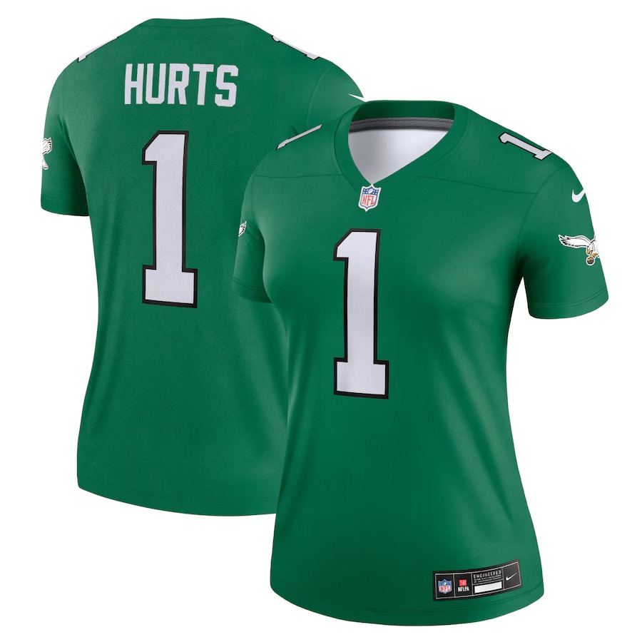 Women's Philadelphia Eagles Jalen Hurts Nike  Kelly Green Alternate Legend Player Performance Top - Jersey