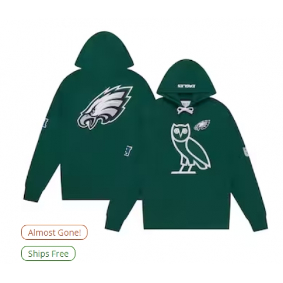 Men's Philadelphia Eagles OVO x NFL Midnight Green OG Owl Pullover Hoodie - Jersey