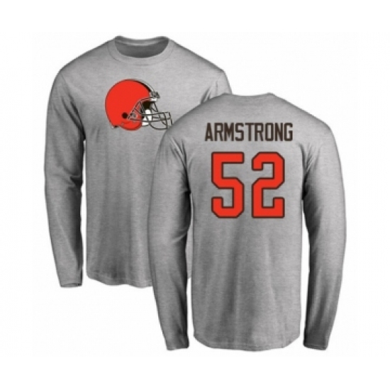 Football Cleveland Browns #52 Ray-Ray Armstrong Ash Name & Number Logo Long Sleeve T-Shirt - Jersey