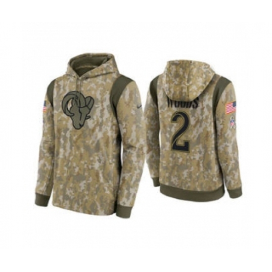 Men's Los Angeles Rams #2 Robert Woods Camo 2021 Salute To Service Therma Performance Pullover Football Hoodie - Jersey