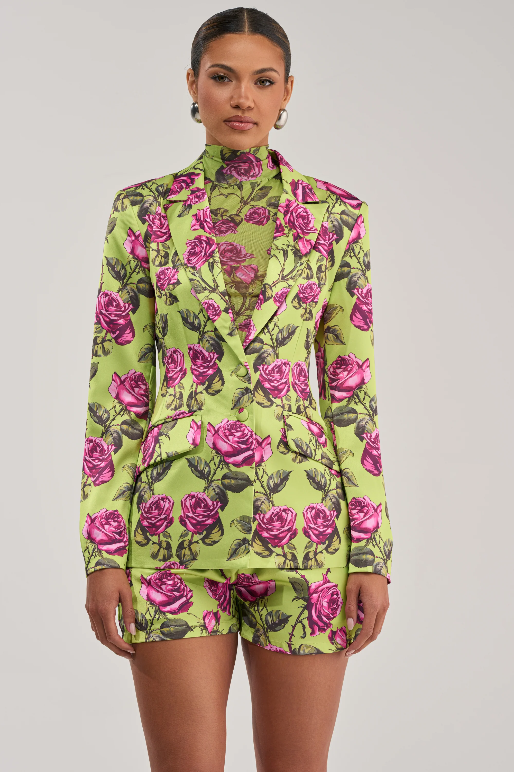 DOZEN ROSES SATIN BLAZER IN CHARTREUSE - Akira Wear