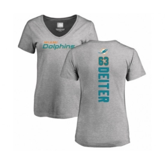 Football Women's Miami Dolphins #63 Michael Deiter Ash Backer T-Shirt - Jersey