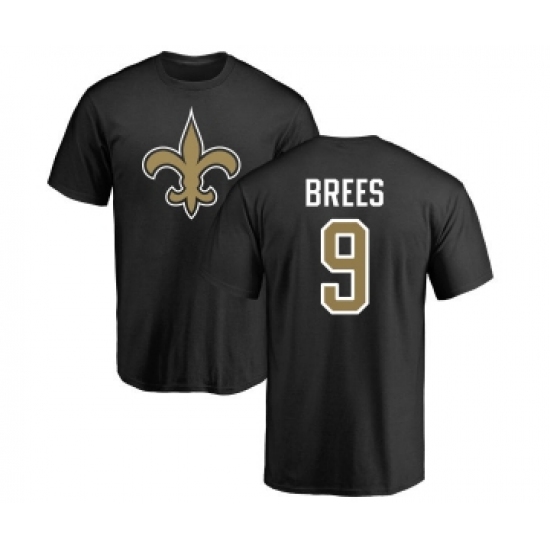 Football New Orleans Saints #9 Drew Brees Black Name & Number Logo T-Shirt - Jersey