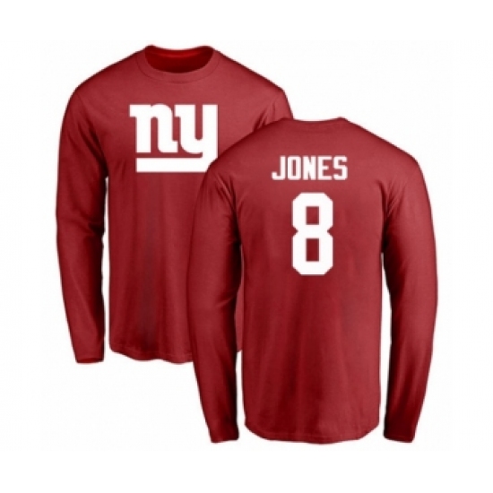 Football New York Giants #8 Daniel Jones Red Name & Number Logo Long Sleeve T-Shirt - Jersey