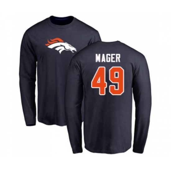 Football Denver Broncos #49 Craig Mager Navy Blue Name & Number Logo Long Sleeve T-Shirt - Jersey