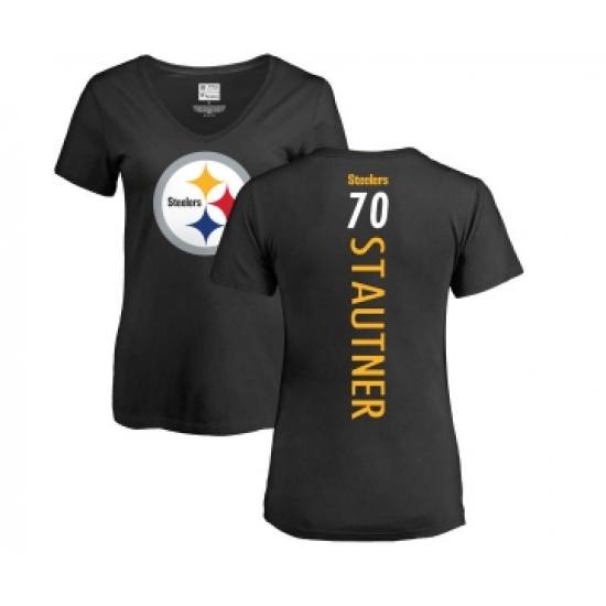 Football Women's Pittsburgh Steelers #70 Ernie Stautner Black Backer Slim Fit T-Shirt - Jersey