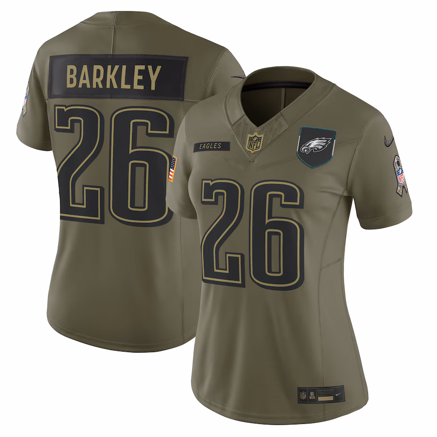 Women's Philadelphia Eagles Saquon Barkley Nike Olive 2025 Salute to Service Limited Jersey - Jersey