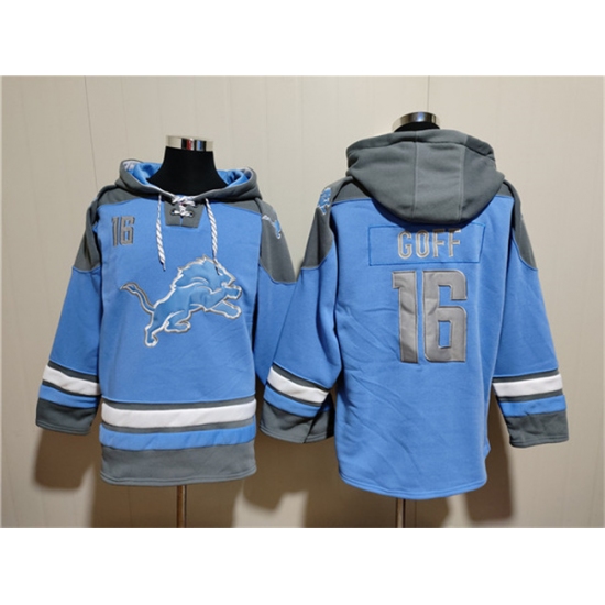 Men's Detroit Lions #16 Jared Goff Blue Ageless Must-Have Lace-Up Pullover Hoodie - Jersey