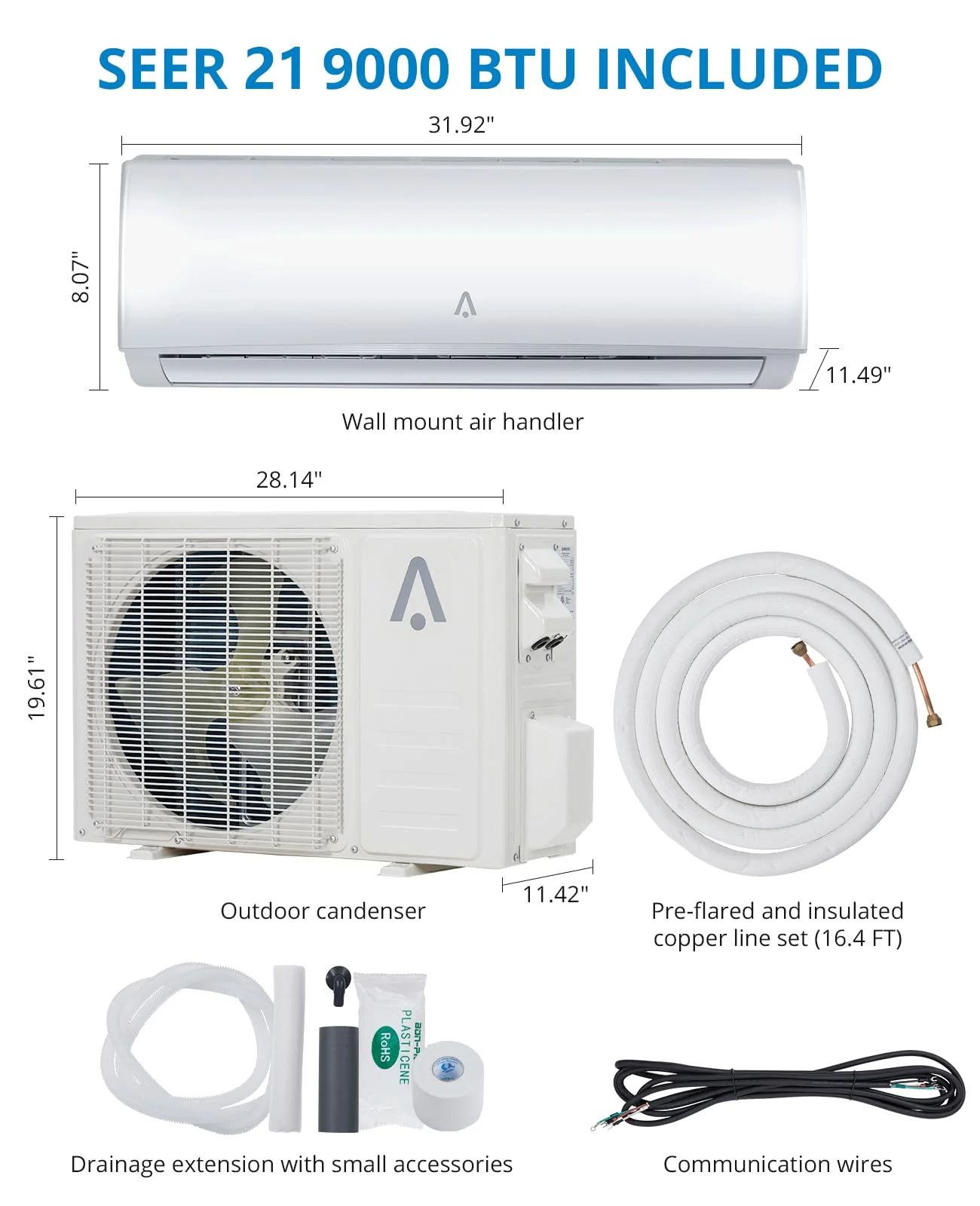 12000BTU Mini Split AC/Heating System, 19 SEER 230V Split AC Unit Cools Up to 750 Sq. Ft, Wifi Enabled Mini Split Heating and Cooling Compatible with Alexa, Installation Kit