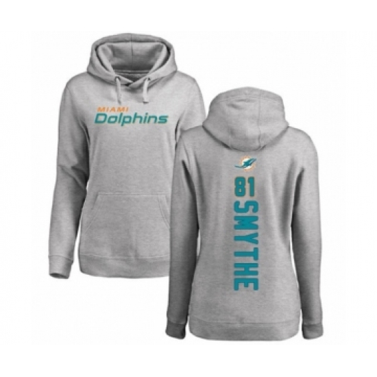 Football Women's Miami Dolphins #81 Durham Smythe Ash Backer Pullover Hoodie - Jersey