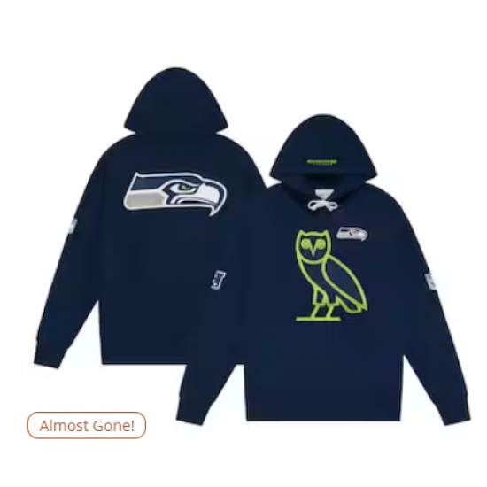 Men's Seattle Seahawks OVO x NFL College Navy OG Owl Pullover Hoodie - Jersey