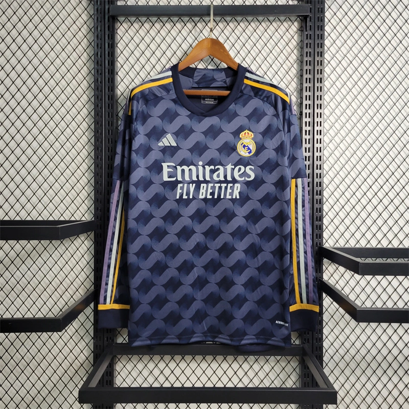 Real Madrid Soccer Jersey Away Long Sleeve Custom Shirt 2023/24 - Jersey
