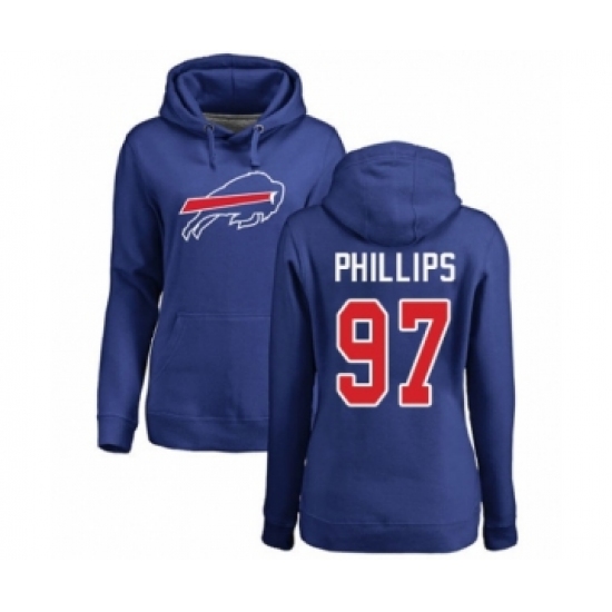 Football Women's Buffalo Bills #97 Jordan Phillips Royal Blue Name & Number Logo Pullover Hoodie - Jersey