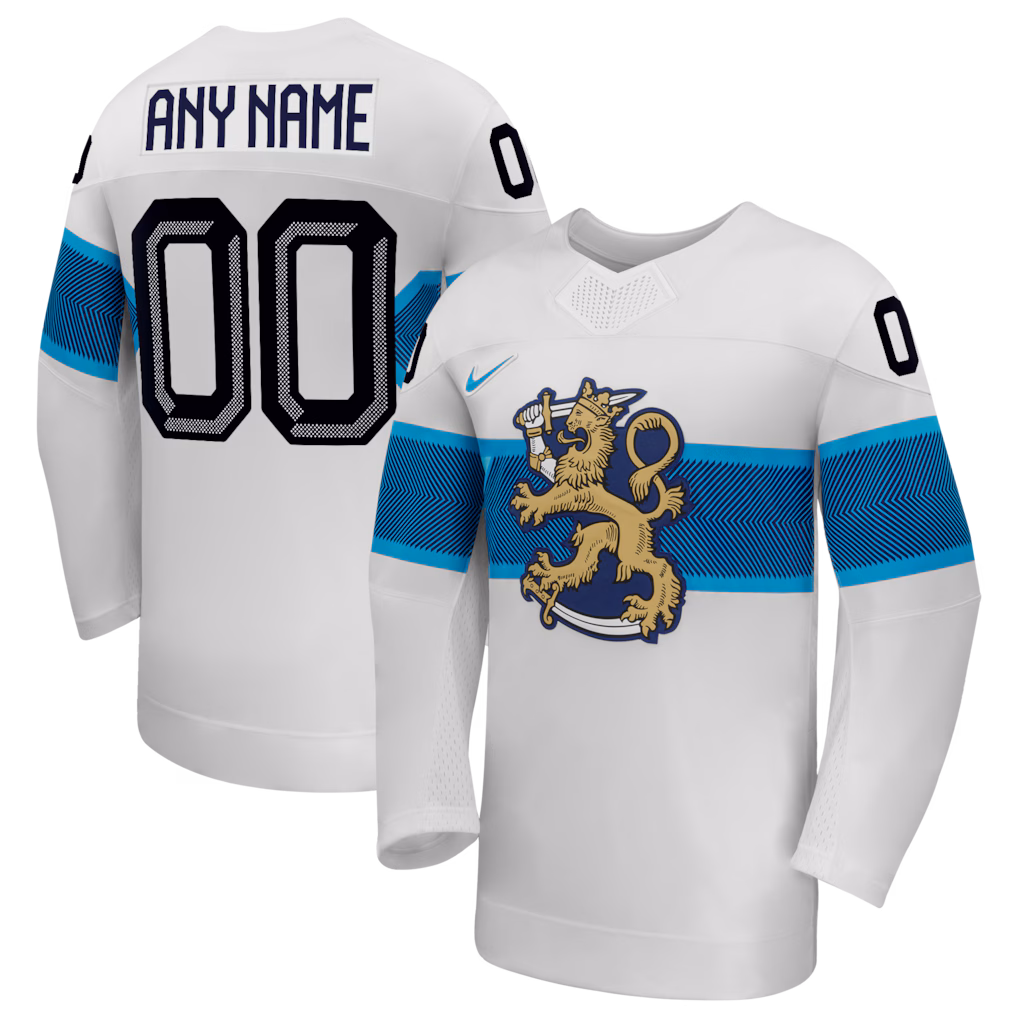 Men's Finland Hockey Nike White 2026 Away Replica Custom Jersey - Jersey