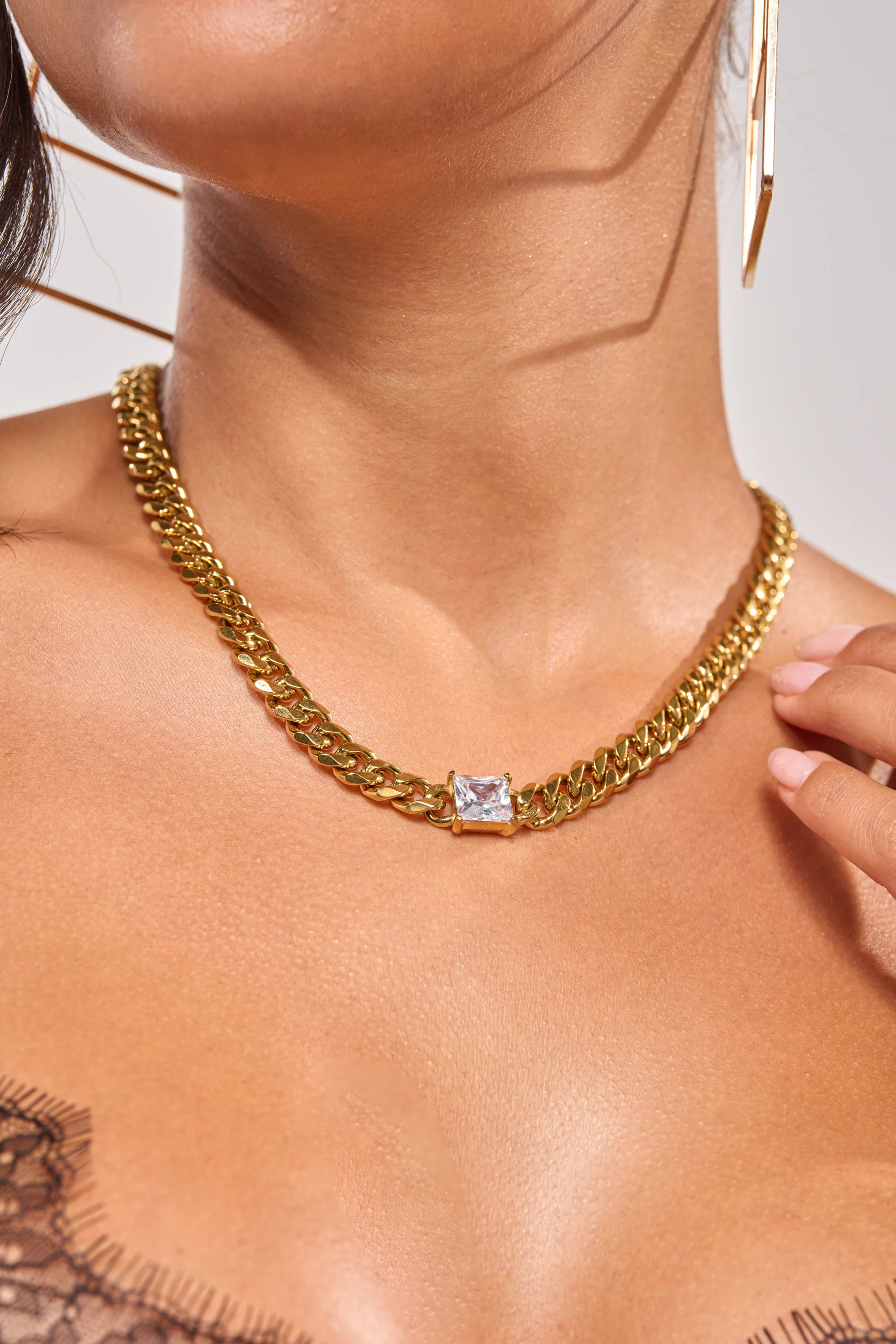 STAINLESS STEEL SQUARE CZ NECKLACE - Akira Wear