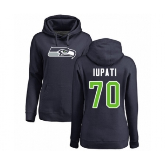 Football Women's Seattle Seahawks #70 Mike Iupati Navy Blue Name & Number Logo Pullover Hoodie - Jersey